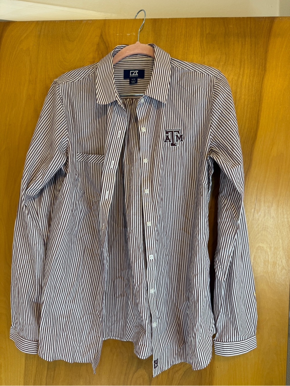 Cutter & Buck Texas A&M Women's Striped Button-Down Shirt - Maroon & White